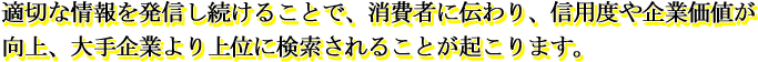 適切な情報を発信し続けることで、消費者に伝わり、信用度や企業価値が向上、大手企業より上位に検索されることが起こります。